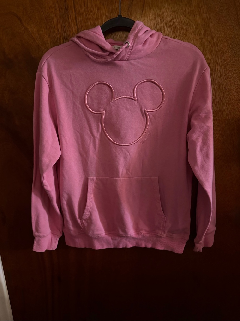Pink Hooded Sweatshirt with Embossed Mickey Outline